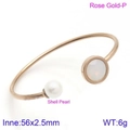 Bracelet jonc ouvert or rose avec perle de nacre blanche et anneau en acier réglable - Style Gemme Blanche Or Rose (KB123068-K)