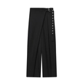 Schwarze Damen-Weitbein-Wickelhose mit hoher Taille und dekorativem Gürtel-Detail - XS / Schwarz