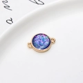 Blue opal geometric circular charm with gold plating and dual rings for DIY jewelry - Dark Blue