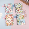 Vista de cuadernos de espiral con pompones de felpa y portadas de flores de dibujos - Estilos Mixtos 003 Juego de 4