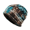 Vintage blue and brown checkered knit beanie hat with elastic soft fabric - Blue White Brown Vintage Plaid (44#)
