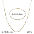 Gold titanium necklace and bracelet set with white beads and measurements - Necklace / Gold (White Beads)