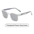Square transparent frame sunglasses with dark grey lenses and silver metal temple accents - Transparent Frame Grey Lens