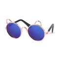 Cute rose gold cat ear sunglasses with reflective blue lenses for pets and small dolls - Cat Ear Style Blue Reflective