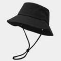 Detail of laser-cut mesh on black outdoor sun hat with adjustable windproof drawstring - M (56-58cm) / Black