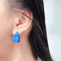 Handmade abstract geometric blue enamel stud earrings for women in a drop shape - Blue (787)