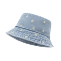 Cappello da pescatore in denim azzurro con margherite ricamate e tesa cucita - M (56-58cm) / Azzurro