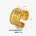Gold wide multi-layer stainless steel ring with green enamel dots and sunflower relief - Gold Round Sun Ring