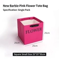 Barbie pink square gift bag with window and black Flower text, 25x25x25cm size - Small Barbie Pink Square FLOWER 25*25*25