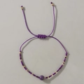 Pulsera de cuentas moradas hecha a mano con cordón ajustable y piedra preciosa - Cristal Púrpura Trenzado