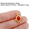 18K vergoldeter Edelstahl-Anhänger mit ovalem rotem Naturstein auf einer Fingerspitze - DY793-1 Ovaler Roter Stein