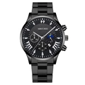 Men's quartz watch with black stainless steel band and sunburst chronograph dial - Black Dial Silver Hands Black Band (Fork End)