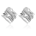 Polished silver stainless steel square stud earrings with crushed metal texture - 1149 Wavy Texture / Steel