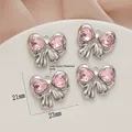 Silver bow pendant with pink heart crystals for DIY jewelry making, size 21x23mm - 763# Silver - Pink Zirconia