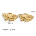 Detailed view of 14K gold plated ginkgo leaf earrings with size and weight specs - 1068-Gold Ginkgo Leaf