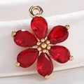 Vintage flower pendant in gold finish with micro-set red zircon gemstone - S116-03 Gold Red Zircon 5-Petal Flower