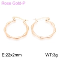 Bamboo style hoop earrings in rose gold finish measuring 22x2mm with secure clasp - Earrings / Rose Gold