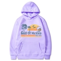 Lavender Gulf of Mexico beach hoodie featuring retro palm tree print and kangaroo pocket - Light Purple