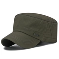 Olive green cotton flat top army cap with metal SPORT badge and twill texture - Adjustable / Army Green