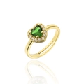 Elegante vergulde ring in hartvorm met groene zirkoonsteen en verstelbare band - Verstelbaar Open / Groen