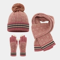 Set invernale in maglia rosa con berretto, sciarpa e guanti con motivo jacquard - Rosa Antico