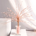 Pink crystal money tree with gold copper wire branches in a clear glass base - Square Glass Base Willow - Rose Quartz