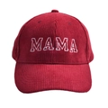 Red corduroy baseball cap with white MAMA embroidery for casual mama and mini style - MAMA Style / Burgundy