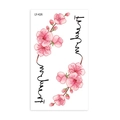 Pink cherry blossom temporary tattoo stickers with elegant black cursive script - Peach Blossom Cursive Style (LY426)