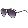 Retro black oversized oval sunglasses with purple gradient lenses and gold T-accents - Black Frame Gradient Gray Lens