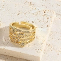 Detail of 14K gold plated multi-layer ring with zircon stars and evil eye elements - Pentagram Zirconia Style (JZ0373)