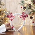 White Christmas reindeer antlers headband with gold sequins and red houndstooth bow - Plaid Bow