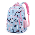 Ergonomic floral school backpack for girls with wide breathable straps and side mesh pockets - Sky Blue