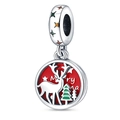 Macro shot of silver Merry Christmas charm with red enamel and festive reindeer design - Christmas Elk Set Pendant