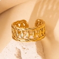 Elegant gold titanium steel open ring featuring a vintage braided border design - Gold 37-1