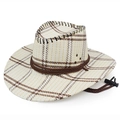Primo piano di un cappello da cowboy in paglia a quadri con una corda intrecciata. - Taglia Unica 58cm / Scacchiera Bianca