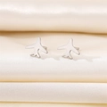 Pendientes de avión en acero inoxidable pulido sobre elegante tela de seda beige - Plateado