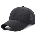 Men's breathable black mesh baseball cap with laser-cut ventilation holes for sports - Black / Adjustable