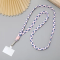 Kleurrijke handgeweven 3-strengs gevlochten telefoonkoord met metalen clip en inzetstuk - 12mm Breedte / Roze Wit Blauw