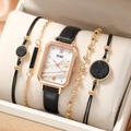 Set orologio da donna quadrato al quarzo con cinturino nero e braccialetti dorati - Set Orologio e Bracciale Nero (Senza scatola)