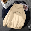 Khaki fleece hoodie with heart pattern and kangaroo pocket for men and women - S / Tops / Khaki