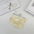 Detail of cream bow card holder with transparent PVC window and pearl ribbon keychain - Beige (Without Ornaments)