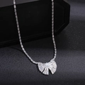 Close-up of a silver bow pendant necklace encrusted with shimmering cubic zirconia stones - Full Diamond Bowknot Pendant Necklace / Silver