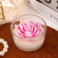 Pink lotus scented candle in glass jar on a wooden table for home decoration - Gradient Deep Pink Lotus