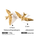 Golden stainless steel swallow stud earrings featuring a waterproof and hypoallergenic finish - Gold (JDE2404001)
