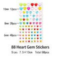 Colorful heart rhinestone stickers in 6mm, 8mm, and 10mm sizes for DIY craft decoration - 88 Pcs Heart Stickers