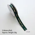 Dark green 1.5cm Christmas ribbon with gold Merry Christmas print and edges - Green Letter / 1.5cm Wide-5m/Roll