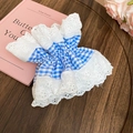 Robe à carreaux bleus pour animaux avec dentelle blanche et style champêtre doux - 42# Carreaux Bleu Blanc Dentelle Blanche (HH3984)