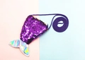 Kinder Meerjungfrau Pailletten Geldbörse in Lila und Holografik-Silber mit Schultergurt - Violett + Gold