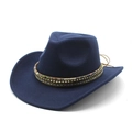 Détail de la bande tissée ethnique avec clous dorés sur un chapeau de cowboy en feutre bleu - M (56-58cm) / Bleu marine