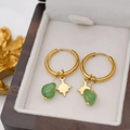 Amazonite drop earrings with gold star pendant and green natural stone in a hoop style - Aventurine Green
